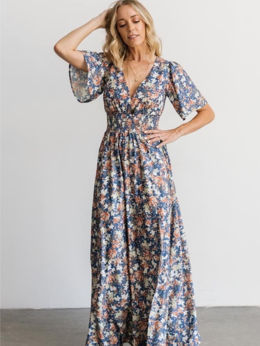 Baltic Born Blue and Rust Floral Maxi Dress